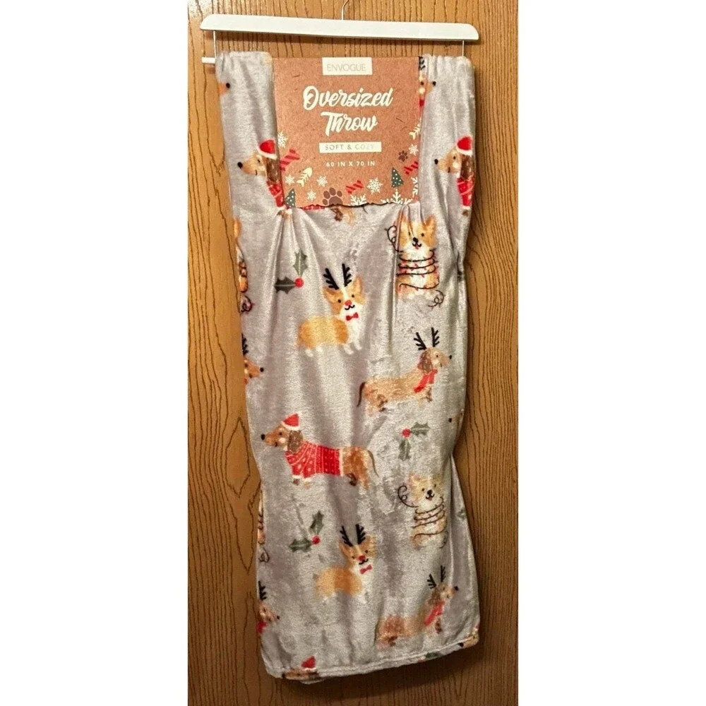 Holiday Christmas Dog Corgi & Dachshund Oversized Fleece Throw Blanket